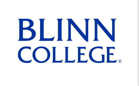 Blinn College stacked wordmark, blue variant, cell 79