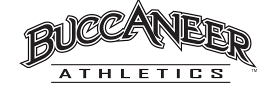 Buccaneer Athletics, black and white wordmark with mascot head variant, cell 114