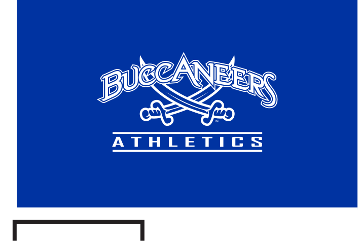 Buccaneers Athletics, white wordmark with crossed swords on blue variant, cell 148