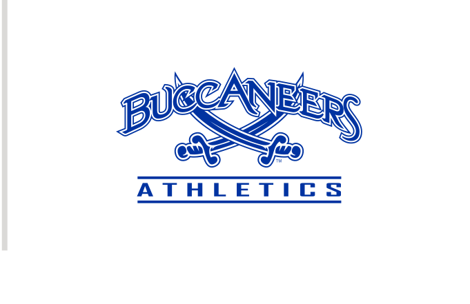 Buccaneers Athletics, blue wordmark with crossed swords variant, cell 150