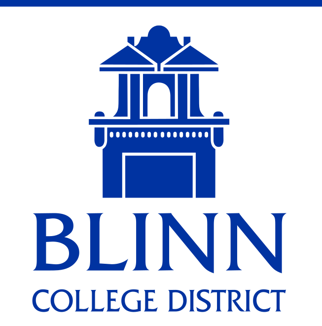 Blinn College District logo, vertical blue variant, cell 155