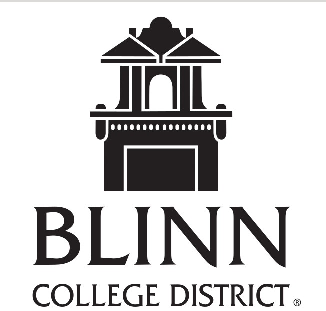 Blinn College District logo, vertical black variant, cell 157