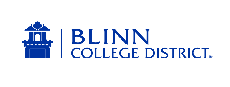 Blinn College District logo, small horizontal blue variant, cell 160