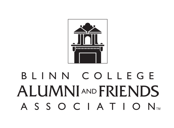 Blinn College Alumni and Friends Association logo, stacked black variant, cell 169
