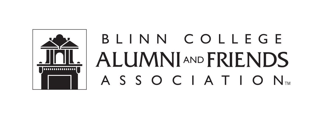 Blinn College Alumni and Friends Association logo, horizontal black variant, cell 170