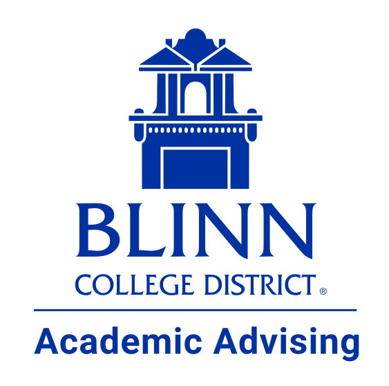 Blinn College District Academic Advising logo, stacked, color variant, cell 171