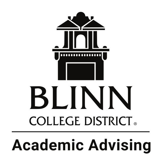 Blinn College District Academic Advising logo, stacked, black variant, cell 173