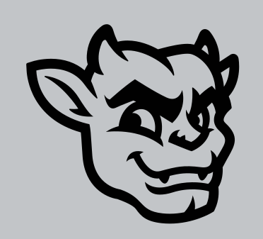 Kaboom! mascot mark, head only, black outline on grey variant, cell 27