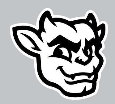 Kaboom! mascot mark, head only, black outline on white variant, cell 28