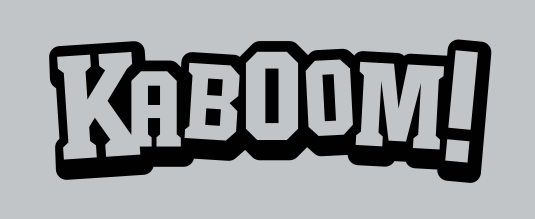 Kaboom! wordmark, black outline on grey variant, cell 39