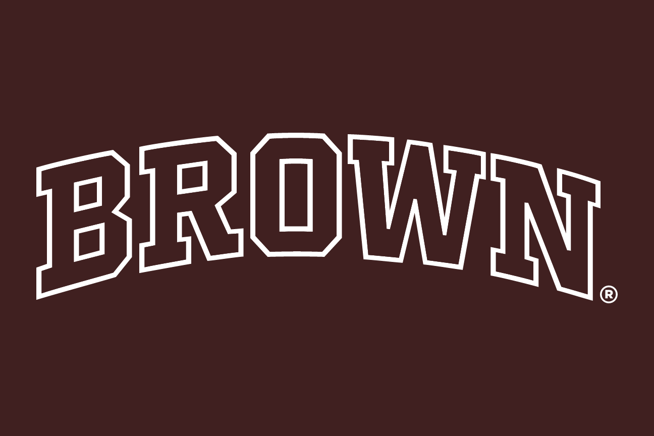 wordmark BROWN, white with red outline, reverse variant, cell 27