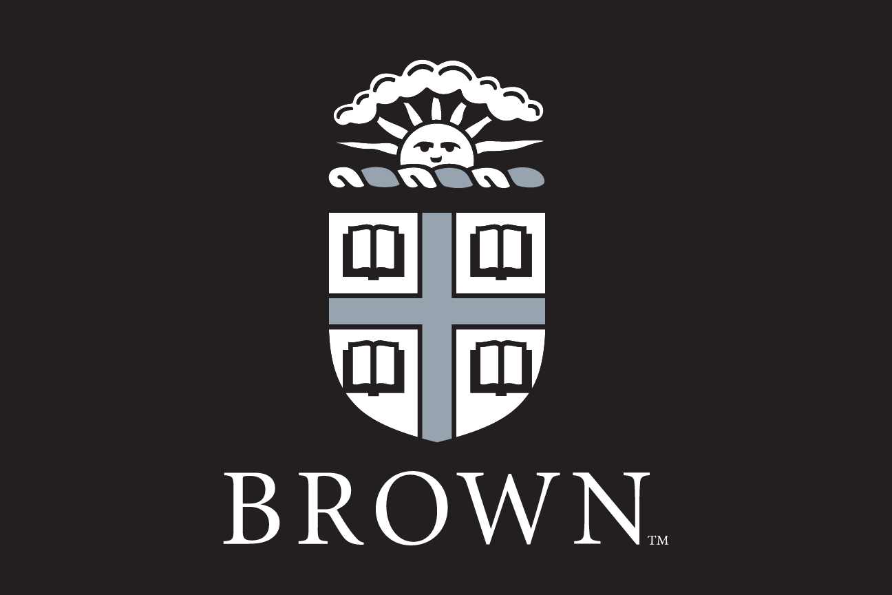 Brown University logo, vertical, gray and white, reverse variant, cell 43
