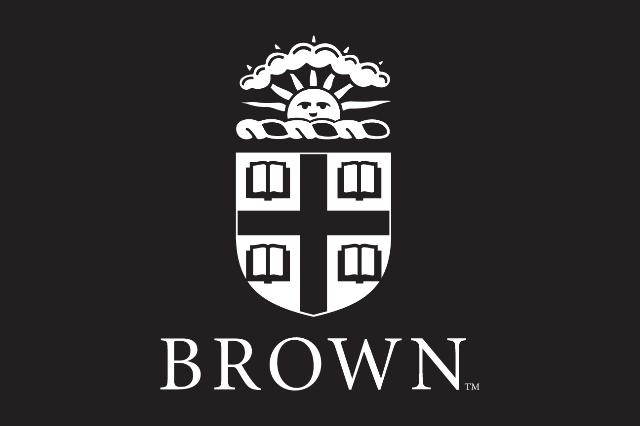 Brown University logo, vertical, white, reverse variant, cell 44