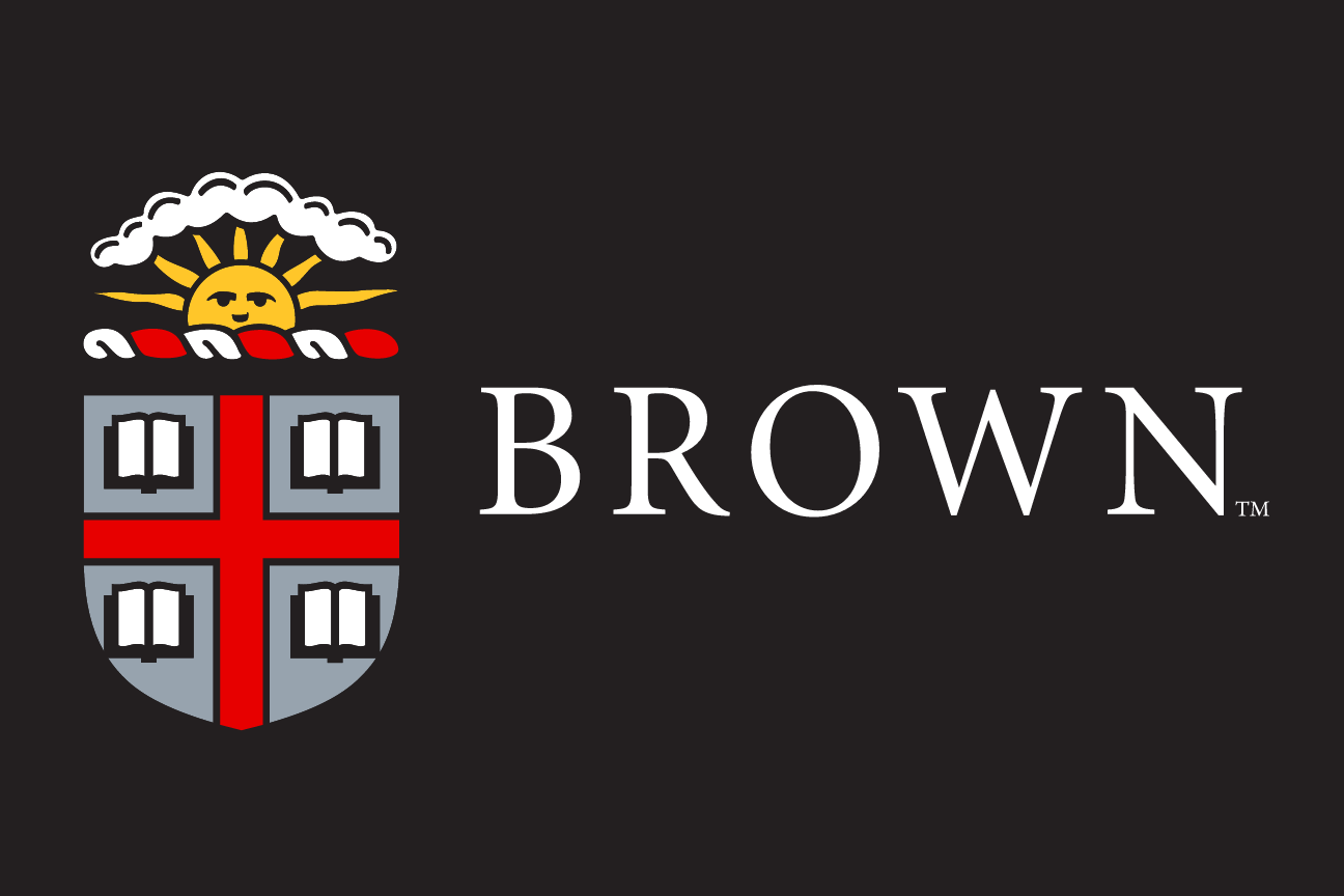 Brown University logo, horizontal, full color, reverse variant, cell 46