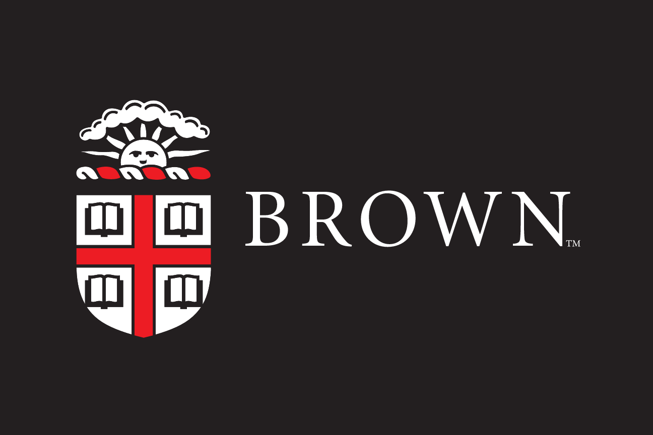 Brown University logo, horizontal, red and white, reverse variant, cell 48