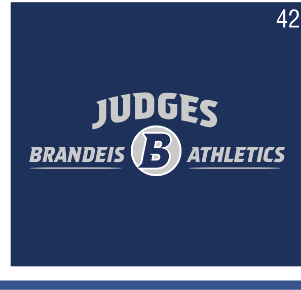 Judges Brandeis B Athletics horizontal logo, white on navy variant, cell 42