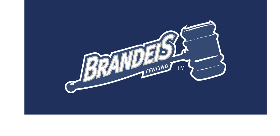 Brandeis Fencing logo, white on navy variant, cell 56