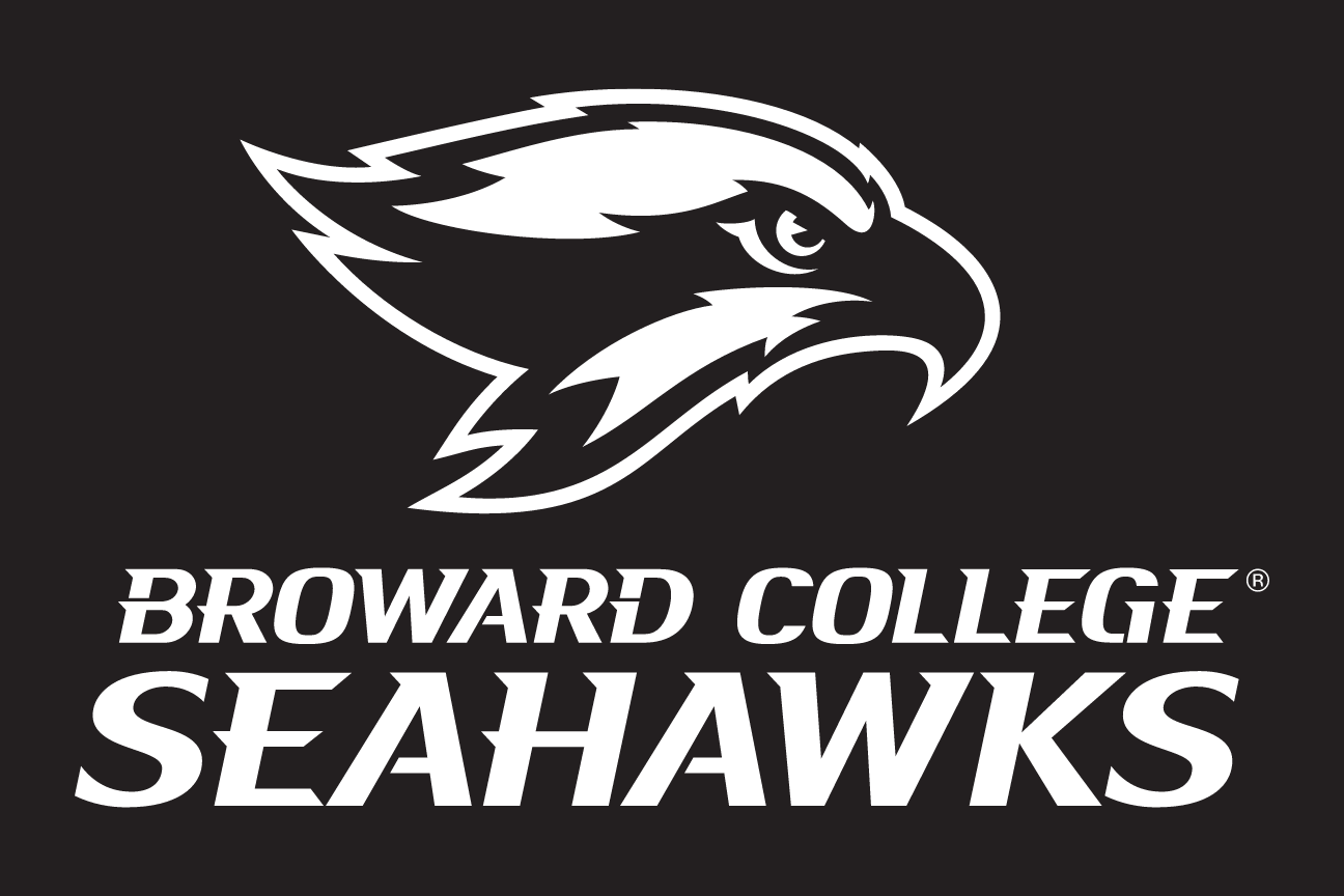 Seahawk head with BROWARD COLLEGE SEAHAWKS wordmark, white on dark variant, cell 12