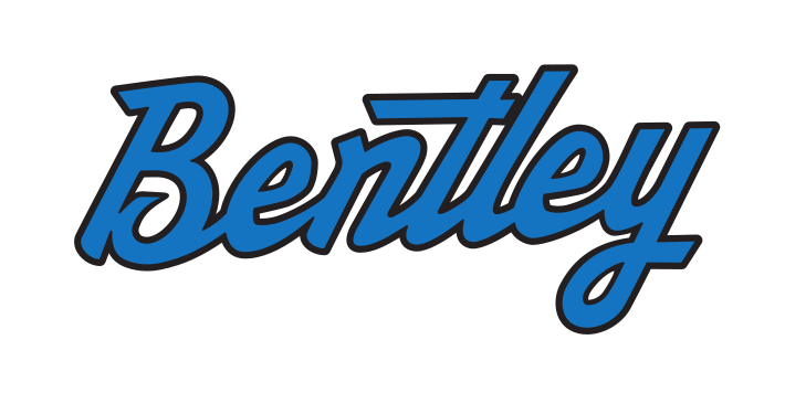 Bentley script wordmark, blue with white and black outline variant, cell 26