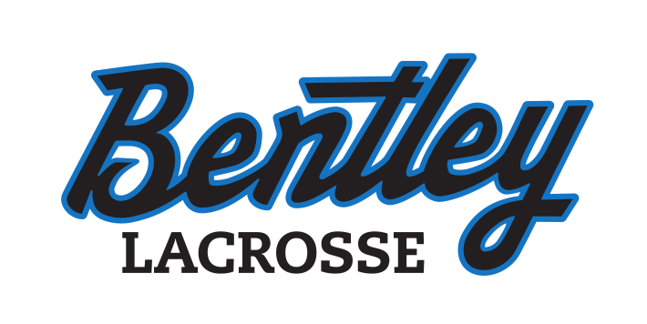 Bentley Lacrosse script wordmark, blue with black outline variant, cell 27