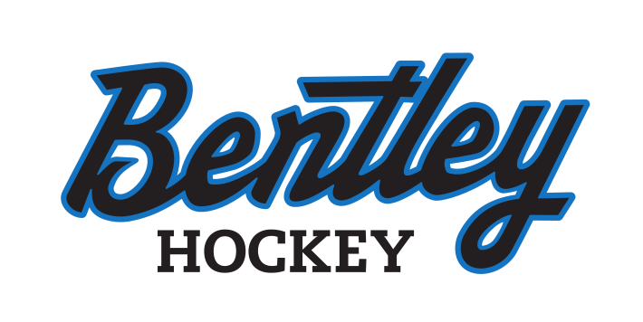 Bentley Hockey script wordmark, blue with black outline variant, cell 28