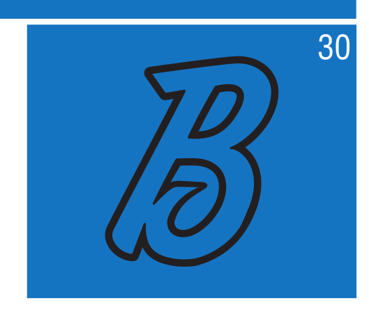 B script lettermark, blue with black outline on blue background variant, cell 30