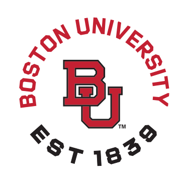 Boston University circular seal with BU monogram, red/black on white variant, cell 406