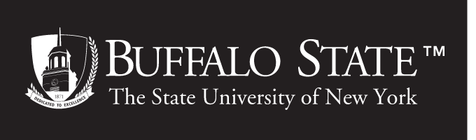 Buffalo State University logo, one color white on dark background variant, cell 7