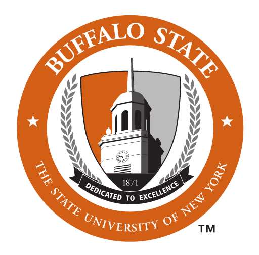 Buffalo State University circular seal, full color on dark background variant, cell 16