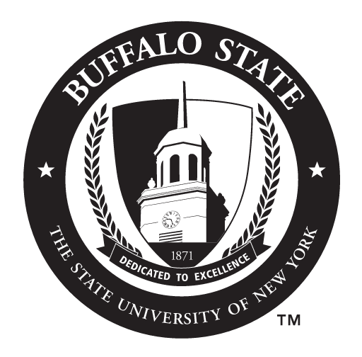 Buffalo State University circular seal, one color black outline variant, cell 19