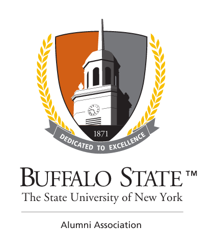Buffalo State Alumni Association Signature Mark, full color vertical variant, cell 25