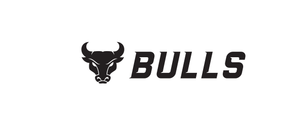 bull head next to BULLS wordmark, black on white variant, cell 83