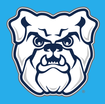 bulldog head, full color on light blue variant
