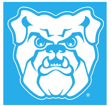 bulldog head, one color white on light blue variant