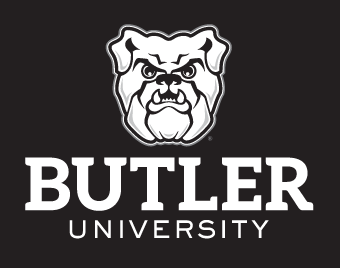 Butler University logo, reverse one color white on black variant, cell 16