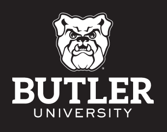 Butler University logo, reverse one color white outline on black variant, cell 18