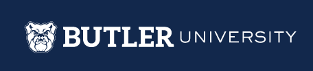 Butler University logo horizontal, reverse one color white variant, cell 23