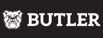 Butler logo horizontal, reverse one color white outline on black variant, cell 40