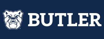 Butler logo horizontal, reverse one color white outline on navy variant, cell 41