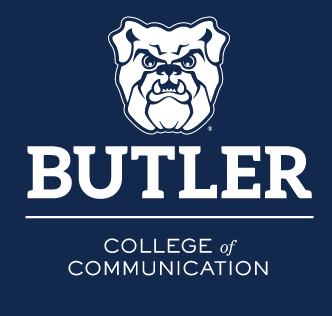 BUTLER COLLEGE of COMMUNICATION logo, white/black variant, cell 58