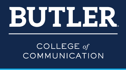 BUTLER COLLEGE of COMMUNICATION wordmark, white variant, cell 61