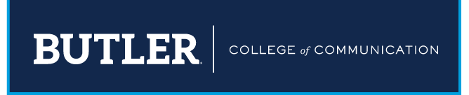 BUTLER COLLEGE of COMMUNICATION wordmark, white variant, cell 64