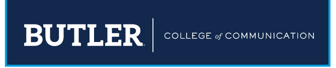 BUTLER COLLEGE of COMMUNICATION wordmark, white variant, cell 64