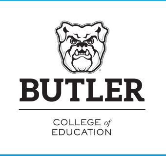 Butler Bulldog head over BUTLER COLLEGE of EDUCATION, black/white variant, cell 67