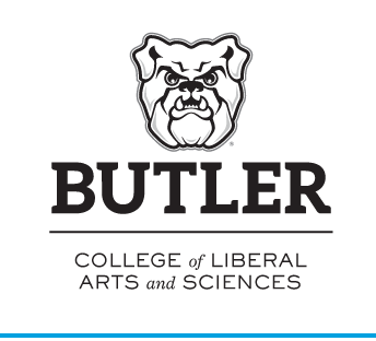 Butler Bulldog head over BUTLER COLLEGE of LIBERAL ARTS and SCIENCES, black/white variant, cell 77