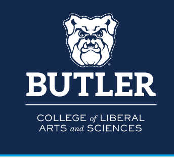 Butler Bulldog head over BUTLER COLLEGE of LIBERAL ARTS and SCIENCES, white/black variant, cell 78