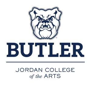Butler Bulldog head over BUTLER JORDAN COLLEGE of the ARTS, navy/white variant, cell 95