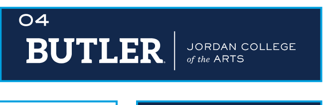BUTLER JORDAN COLLEGE of the ARTS horizontal, white/navy variant, cell 104