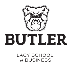 Butler Bulldog head over BUTLER LACY SCHOOL of BUSINESS, black/white variant, cell 108