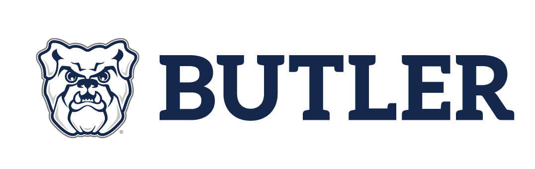 Bulldog head and BUTLER wordmark lockup, navy variant